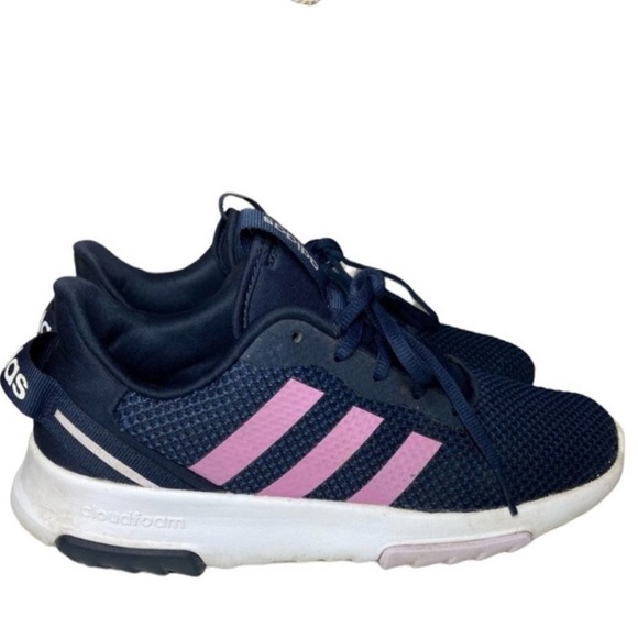 Adidas Racer 2.0 Sneakers Navy Blue Lilac Pink Stripes Women’s 7 / Youth 5.5 - Picture 4 of 11